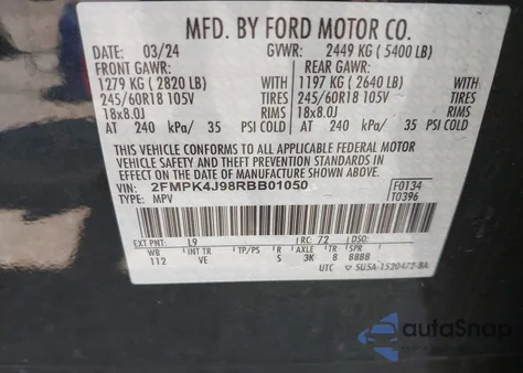 2024 Ford Edge Sel z USA, uszkodzony, nr VIN 2FMPK4J98RBB01050
